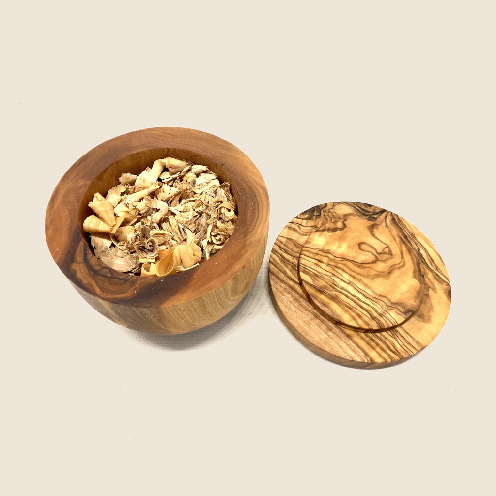Duft-Dose aus Olivenholz mit Deckel