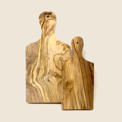 2er Set Schneidebrett mit Griff 30 cm + 23 cm aus Olivenholz