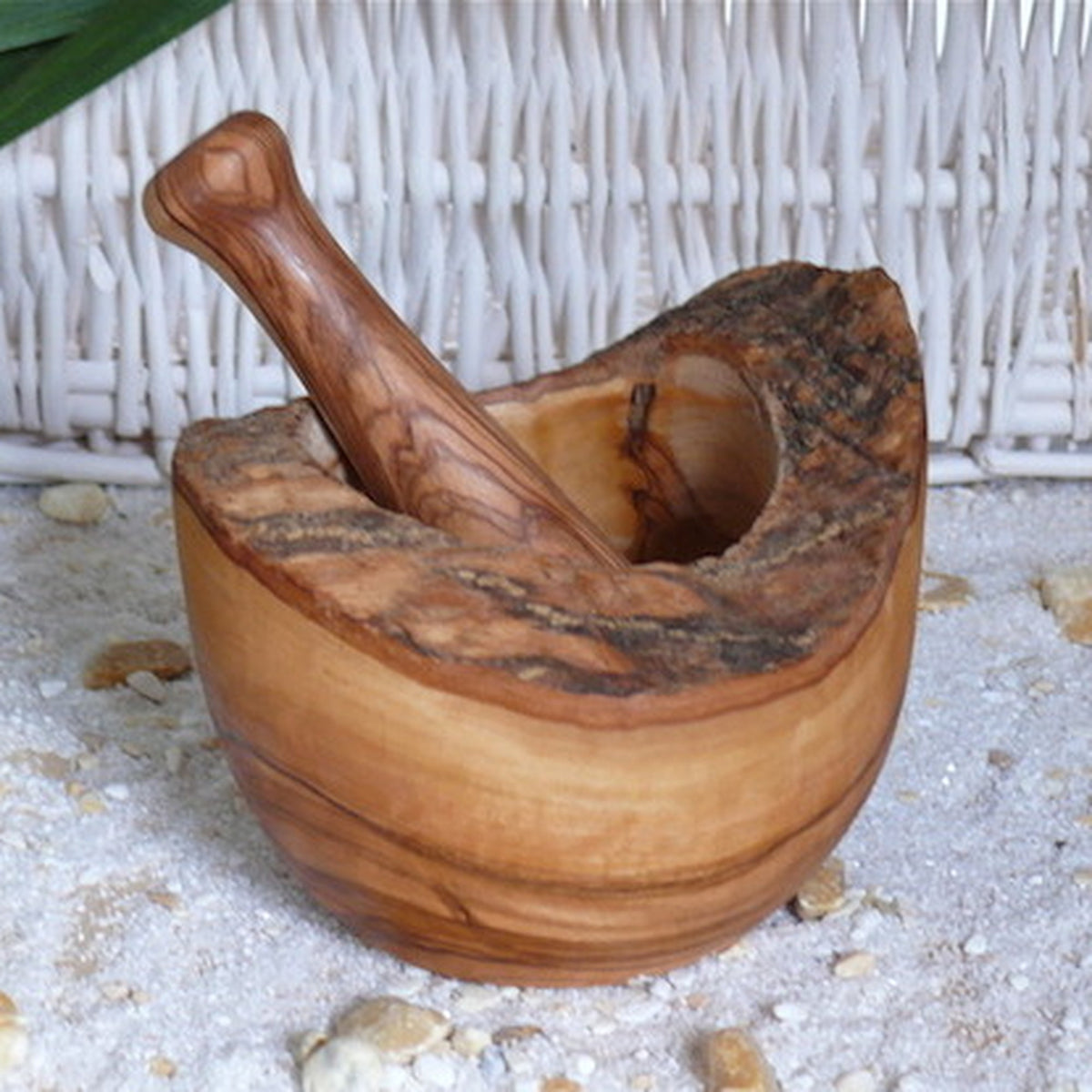 Mörser rustikaler Rand inkl. Stößel aus Olivenholz Ø 12 cm