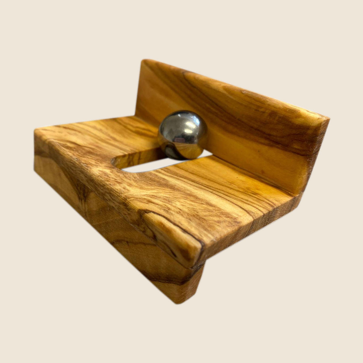 Vistenkartenhalter aus Olivenholz mit Stahlkugel